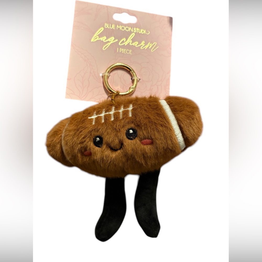 Plush Football Face Bag Charm Keychain - Brown